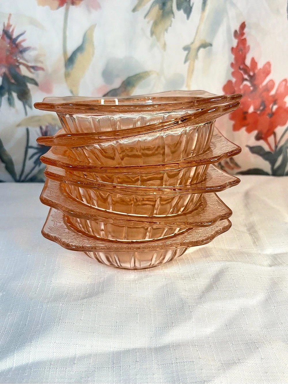 Vintage pink DepressionGlass Square Dinnerware Set